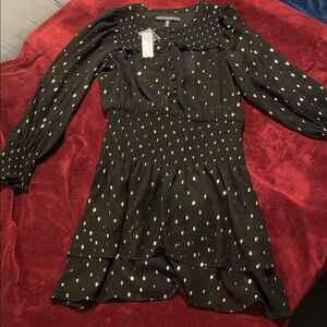 NWT White House Black Market Black Dress with Gold Details
